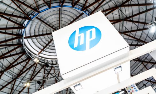 Signage that displays the HP logo