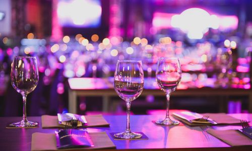 side view of wine glasses on a table