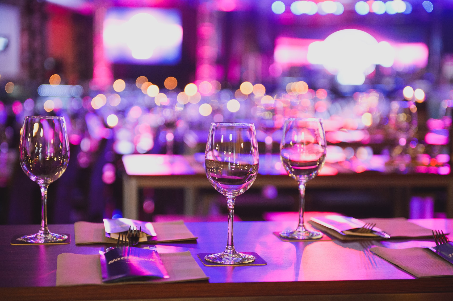 side view of wine glasses on a table