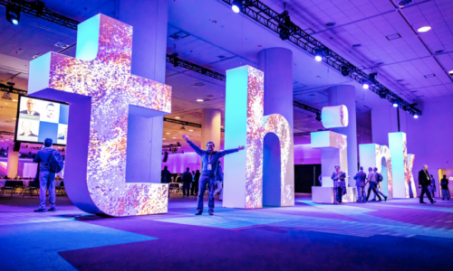 A view of a large sign display that displays the text think