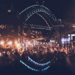 Front view of the harbour bridge at night