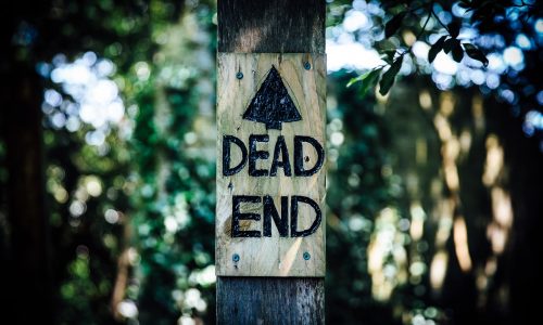 A wood plank with "Dead End" engraved on it